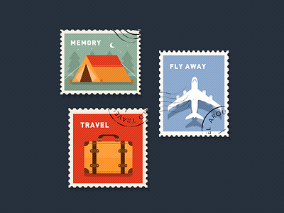 travel stamp airplane bag illustration memory postage stamp travel traveling vintage