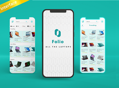 Folio - Mobile UIUX design of a laptop ecommerce shop app design app ui app uiux e commerce homepage laptop logo mobile ui mobile ux ui ux