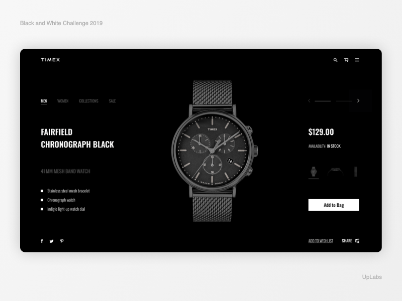 Black & White Watch animation black and white bw concept design minimal timex ui ux watch web website