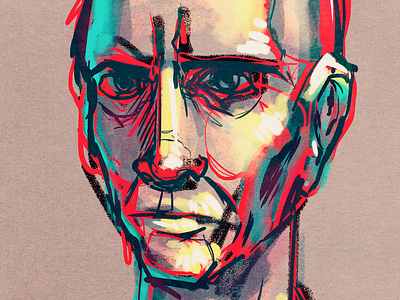 Blue and red man blue brushes digital digital painting face illustration man red rough sketch
