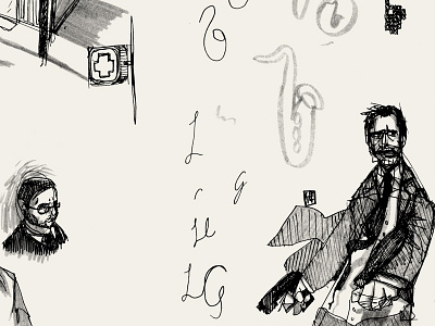 Sketch page 17 drawing gun man moleskine page rough saxophone sketch suit