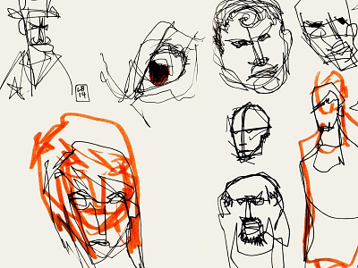 Sketch page 18 cowboy faces fat hat illustration man marker moleskine moustache orange sketch star