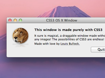OS X Window in CSS3! apple css css3 os window x