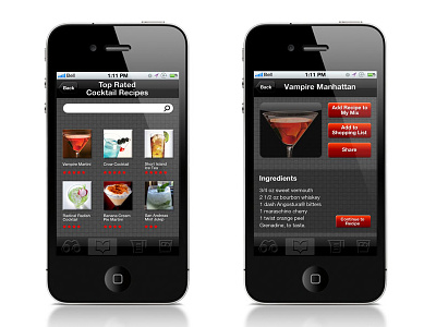 Top Rated Cocktail Recipes app cocktail iphone mock up