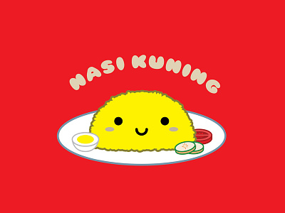 Nasi Kuning character cute design icon kawaii vector