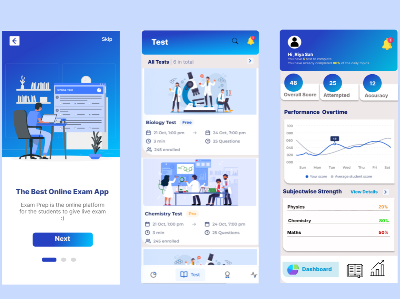 Online Exam Preparation App UI Design by Akanksha Dubey on Dribbble