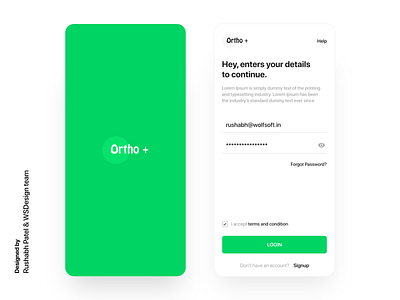 Ortho medical app login and signup design android app branding health care illustration login medical mobile signup ui uidesign uikit ux