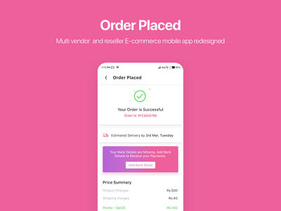 Shopy Ecommerce Redesigned - Order placed android app app design app template cart design ecommerce ecommerce app ecommerce design mobile order placed ui uiux ux