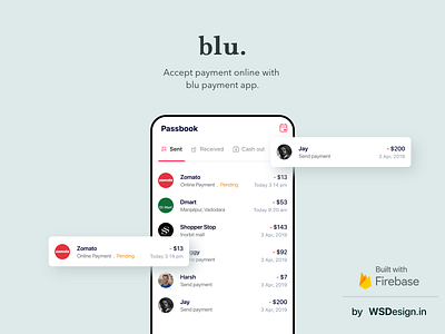 Blu payment app uiux design with firebase backend accept payment development agency firebase mobile mobile app mobile design pay online payment paytm swiggy uiux uiux design zomato