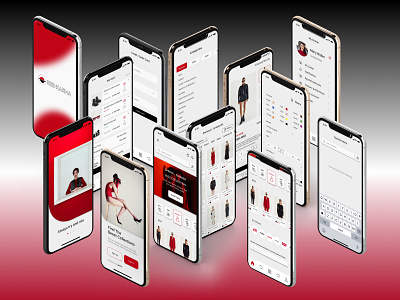 Red Karma shopping app for mobile app application black branding dress fashion kit mobile online store red red karma shopping style ui ux