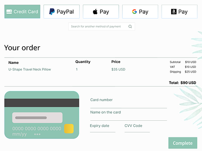 Checkout page checkout credit card design online store payment payment method store travel ui webpage webstore
