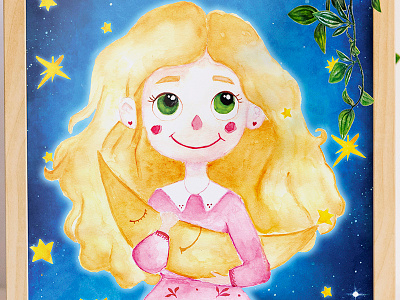 Girl with the moon cartoon character children book children illustration cute design girl illustration kids newbie nursery watercolor