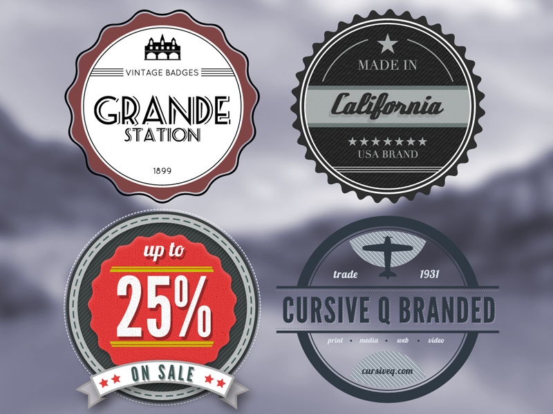 Vintage Retro Badges (Free PSD) vintage retro badges free psd photoshop template cursive q designs for sale old brand sticker