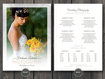 Wedding Photographer Price Guide Card Template 5x7 bridal card event photo photographer photoshop price guide psd wedding