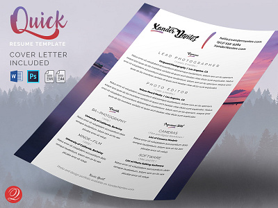 Quick - Resume and Cover Letter Template cover letter cv docx graphicriver job photoshop psd quick resume template word