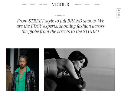 Vigour - Showit Website Template for Photographers and Bloggers black and white blog design blog layout editorial website fashion blog fashion design fashion editorial fashion photographer fashion website graphic design minimal design photography photography website showit template showit website template squarespace theme street photography vogue website template website theme
