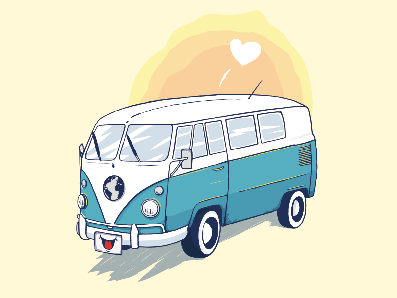 Omnibus adventure backpack bus car hippie lifestyle love machine road travel vw world