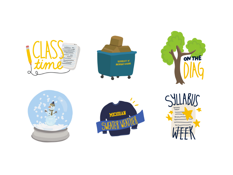 michigan sticker pack doodle hand-lettering stickers university michigan