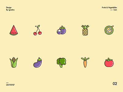 Fruits & Vegetables Icon broccoli cherry corn durian food healthy icon mangosteen pineapple watermelon