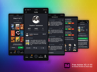 Free UI kit for Mobile App (Adobe XD) adobe xd app design application books mobile app ui ui design xd