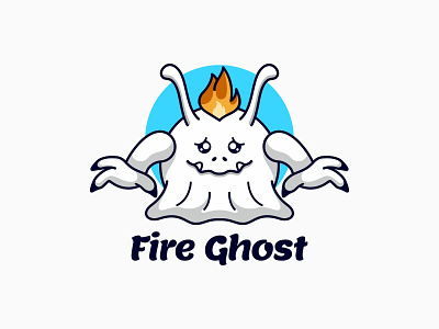 fire ghost character cute design fire gost illustration logo mascot