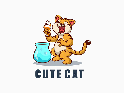 cute cat and fish cat character cute design illustration logo mascot