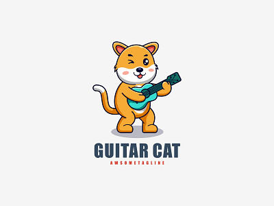 guitar cat character mascot design cat character cute design guitar illustration logo mascot