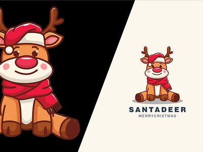 santa deer character mascot character cute deer design illustration logo mascot santa