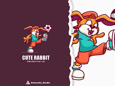 cute rabbit character mascot character cute design football illustration logo mascot rabbit