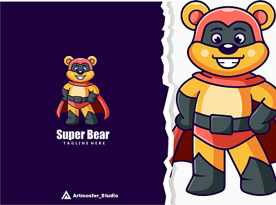 Super bear character mascot bear character cute design illustration logo mascot supper