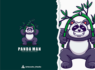 panda man character mascot bamboo character cute design illustration logo mascot panda