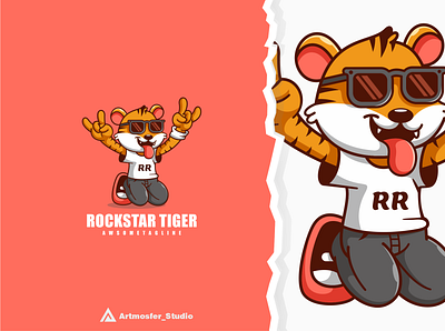 rockstar tiger character mascot character cute design illustration logo mascot rockstar tiger