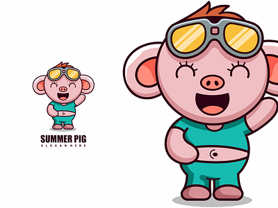 Summer Pig Character mascot