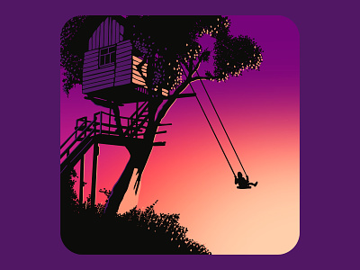 Swing illustration print procreate shadow silhoutte sunrise sunset swing tree treehouse