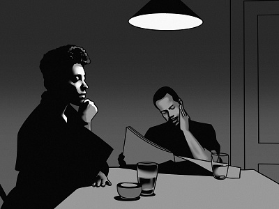 Conversation blackandwhite illustration interior procreate reading table thinking