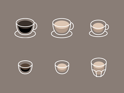 Icons for a Coffee app americano app cappuccino coffee cortado design espresso icon illustration latte macchiato mobile