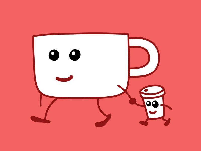 Mr. Mug and Cuppy papercup mug cute comic red procrate coffee illustration