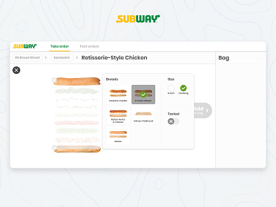 Subway tele order customize branding delivery app web app design