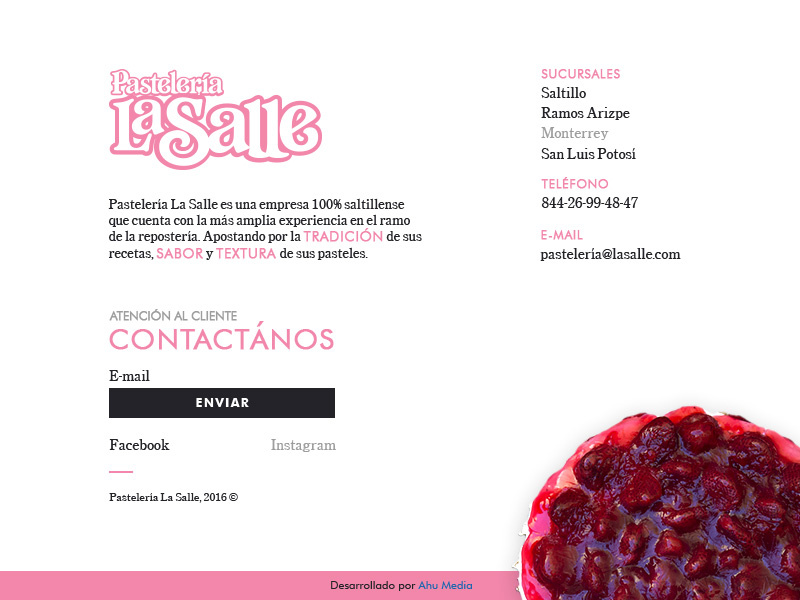 Pastelería La Salle Footer - Tablet e-commerce saltillo contact website web design responsive ui ux design footer cakes ipad