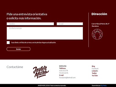 Javier Muro website - contact barcelona design enneagram footer laptop lead responsive subscribe ui ux web design website