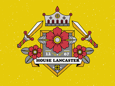 house lancaster - the red rose crest crown flowers game of thrones illustration monarchy red rose royalty texture vector war of the roses