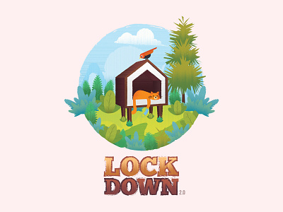 Lockdown 2 0 2.0 birds cat design flat design house illustration landscape lockdown nature pixvaly plant tree typogaphy