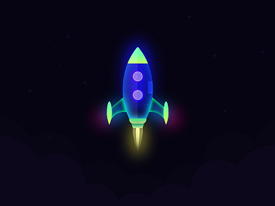 Glowing Rocket flat glowing illustration lights neon rocket up