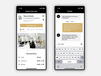 JLD- Hairdressing salon app. Details and chat. app chat communication cta design minimal tabs ui