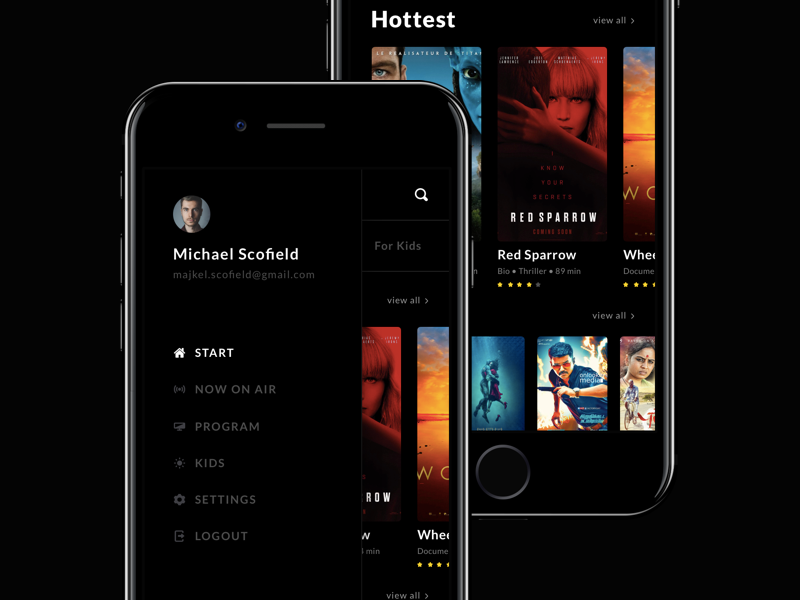 Movie app concept menu. by Bartek Gadzina on Dribbble