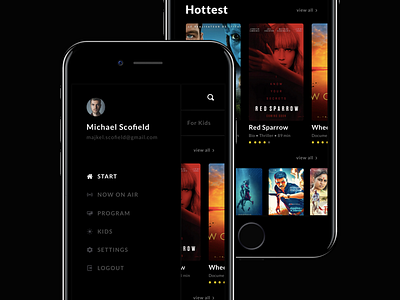 Movie app concept menu.