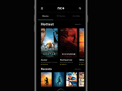 Movie app concept main screen.
