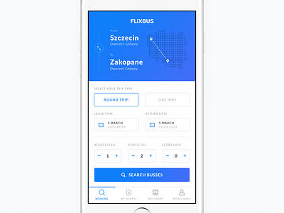 Home screen. FlixBus redesign concept. add app bus date picker date selector design map ui maps transport