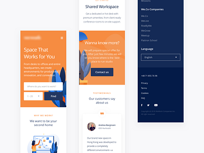 Mobile version of shared workspace concept. coworking space cta mobile web shared office