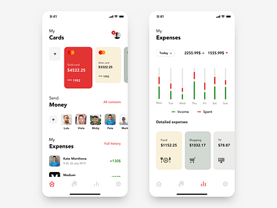 Santander App redesign concept- Dashboard and Expenses app bank card chart clean creditcard design expenses finance minimal mobile money redesign tabbar ui